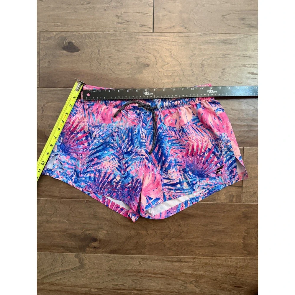 Flag Nor Fail Apex Womens Pink Blue Tropical Palm Running Shorts Large 3in